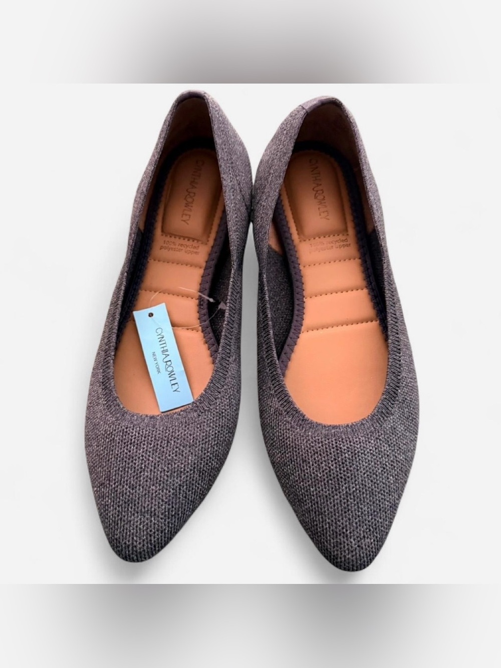 Cynthia Rowley Gray Knit Pointed Flats with Tan Insole, Recycled Material, NWT